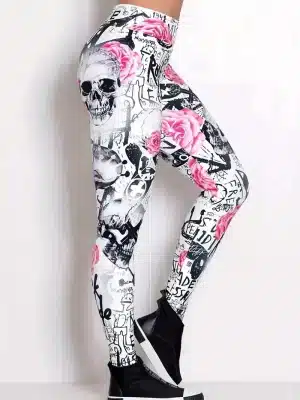 Graffiti Skull Pink Rose Yoga Pants Women's Leggings