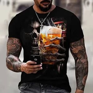 Grim Reaper Skull Holding Beer Badass Men's T-Shirt