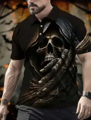 Grim Reaper’s Embrace Shadow Skull Men’s Polo Shirt