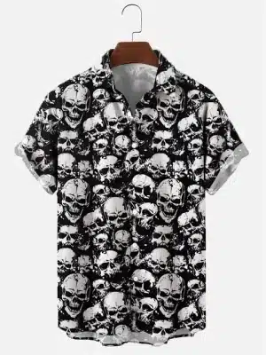 Grunge Skull Cluster Art Horror Men’s Hawaiian Shirt