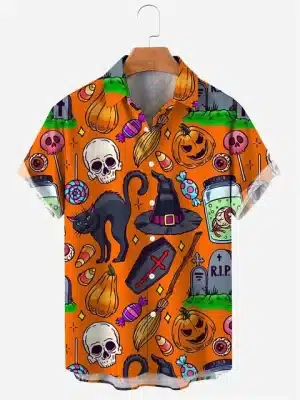 Halloween Skull Icons Cartoon Art Men’s Hawaiian Shirt