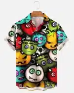 Halloween Skull Monster Faces Men’s Hawaiian Shirt