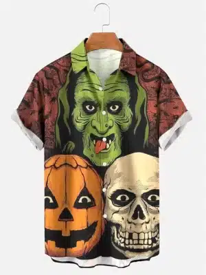 Halloween Witch Pumpkin Skull Men’s Hawaiian Shirt