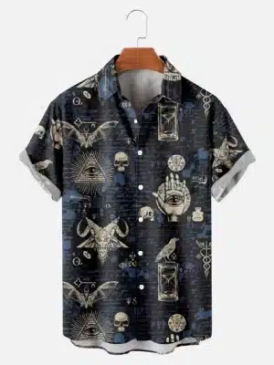 Hand Eye Goat Skull Pattern Men’s Hawaiian Shirt