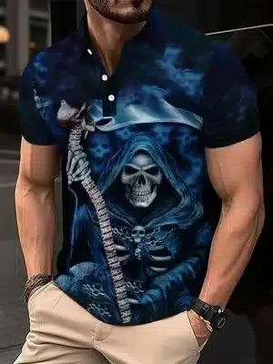 Harrowing Soul Skulls Grim Reaper Men’s Polo Shirt