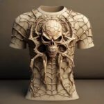 Haunted Petrified Skull Spider Web Print Men's T-Shirt