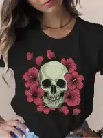 Hibiscus Haven Flower Skull Black Women's T-Shirt