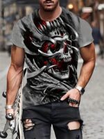 Hollow Skull Warrior Metal Crown Gray Men's T-Shirt