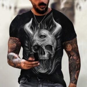 Horned Demon Satanic Skull Horror Men’s T-Shirt