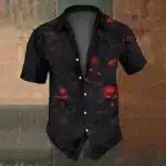 Horror Red Skull Shadow Print Men’s Hawaiian Shirt