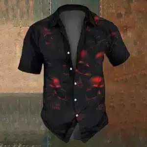 Horror Red Skull Shadow Print Men’s Hawaiian Shirt