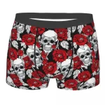 Horror Silver Skulls Floral Rose Print Men's Boxers