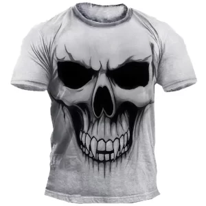 Horror Smiling Skull Art Gray Short Sleeve Men's T-Shirt