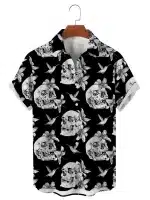 Hummingbird Skull Floral Pattern Men’s Hawaiian Shirt