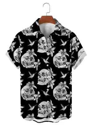 Hummingbird Skull Floral Pattern Men’s Hawaiian Shirt