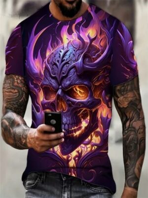 Infernal Blaze Ornate Skull Purple Flames Men’s T-Shirt