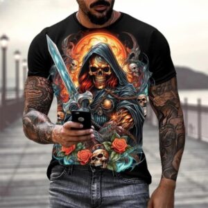 Infernal Reaper Skeleton Warrior Rose Men's T-Shirt