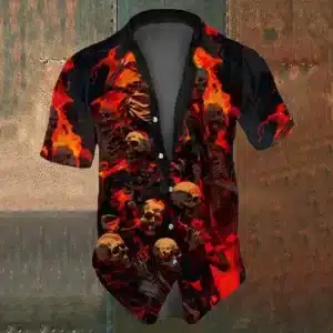 Inferno Skull Blaze Black & Red Men’s Hawaiian Shirt