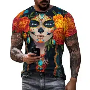 Lady Catrina Sugar Skull Vibrant Floral Art Men's T-Shirt