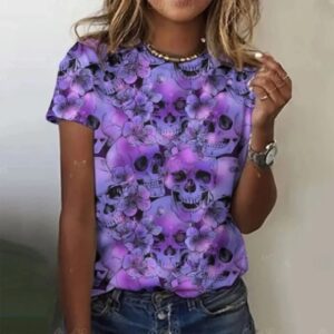 Lavender Orchirds Skulls All-Over Print Women's T-Shirt