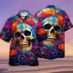 Magical Floral Skull Design Men’s Hawaiian Shirt