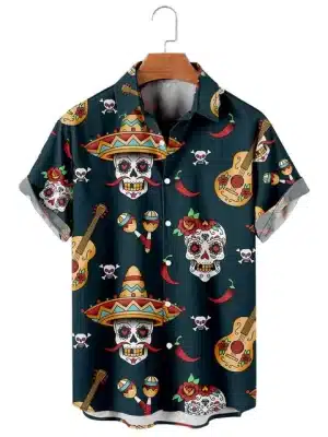 Mariachi Skull Rose Guitar Icons Men’s Hawaiian Shirt