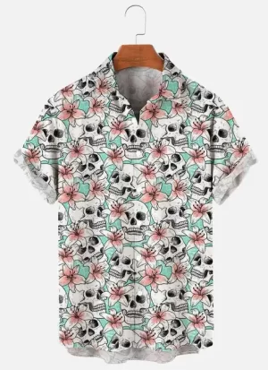 Mint Floral Skull All-Over Print Men’s Hawaiian Shirt