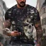 Monochrome Gothic Skulls Flame Pattern Men's T-Shirt