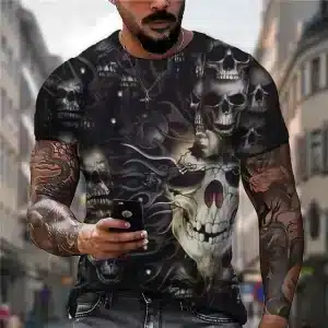 Monochrome Gothic Skulls Flame Pattern Men's T-Shirt