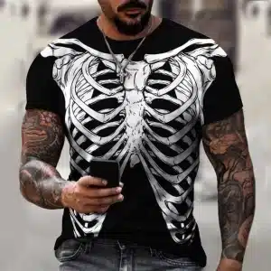 Monochrome Skeleton Rib Cage Cosplay Men’s T-Shirt