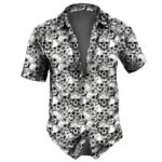 Monochrome Skull Flower Collage Men’s Hawaiian Shirt