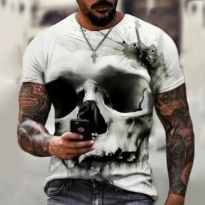 Monochrome Skull Paint Explosion Horror Men’s T-Shirt