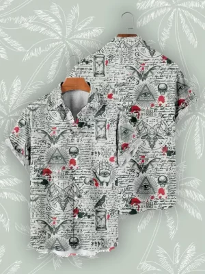 Mystical Occult Script Skull Men’s Hawaiian Shirt