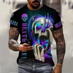 Neon Glow Spectral Death Skull Screaming Men’s T-Shirt