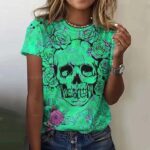 Neon Green Floral Skull Garden Gothic Women's T-Shirt