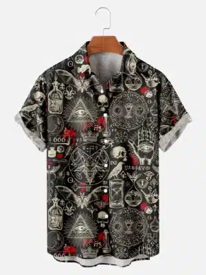 Occult Alchemy Skull Art Horror Men’s Hawaiian Shirt