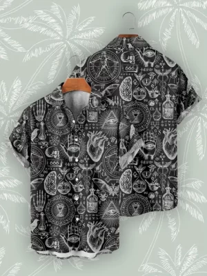 Occult Skulls & Anatomy Symbols Men’s Hawaiian Shirt