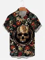 Ornate Floral Skull Art Pattern Men’s Hawaiian Shirt