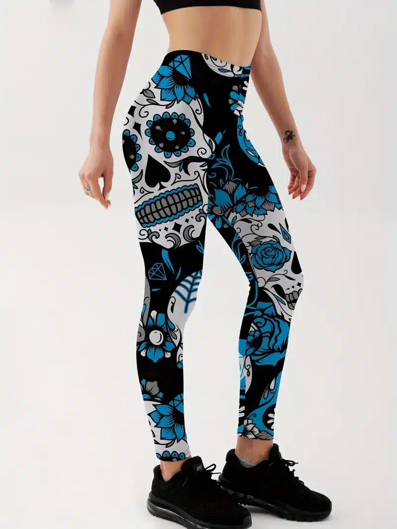 Ornate Floral Skull Spade Workout Women's Leggings