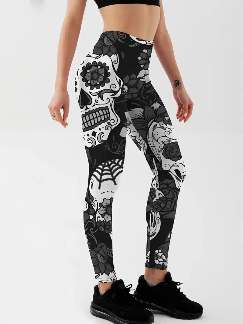 Ornate Floral Skull Spade Workout Women's Leggings