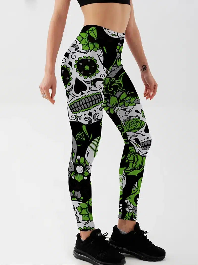 Ornate Floral Skull Spade Workout Women's Leggings