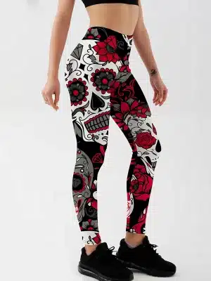 Ornate Floral Skull Spade Workout Women's Leggings