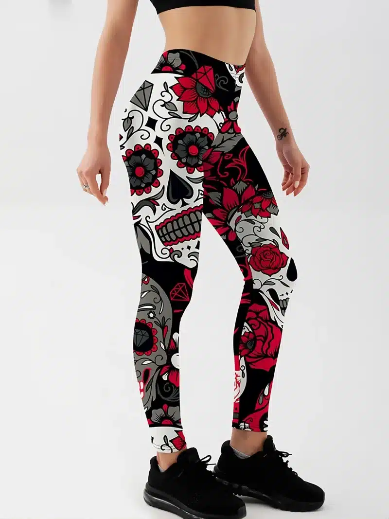 Ornate Floral Skull Spade Workout Women's Leggings