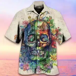 Paint Splatter Skull Insects Men’s Hawaiian Shirt