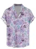 Pastel Witchcraft & Skull Pattern Lavender Men’s Hawaiian Shirt