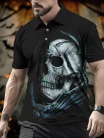 Phantom’s Glare Gothic Cracked Skull Men’s Polo Shirt