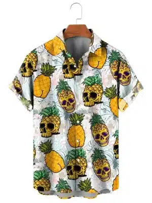 Pineapple Skull Pattern Button Up Men’s Hawaiian Shirt