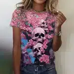 Pink Cherry Blossom Skulls Vibrant Women's T-Shirt