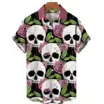 Pink Rose Floral Skull Gothic Men’s Hawaiian Shirt