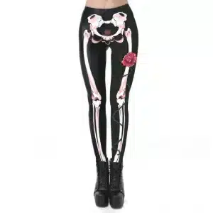 Pink Skeleton Rose Workout Women's Leggings